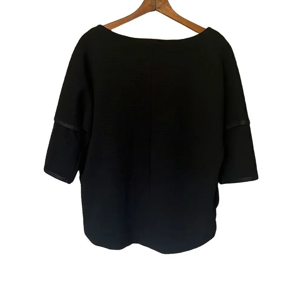Max Studio Faux Leather Trim Curved Hem Top